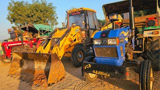 JCB 3dx Xpert Backhoe Loader Loaded Red Mud In Mahindra 475 Eicher 380 Tractor and Stuck in Mud JCB [upl. by Gilberta]