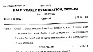 Half Yearly Exam  Class6 SCIENCE Exam Question Paper For KENDRIYA VIDYALAYA Students [upl. by Ahsilad]