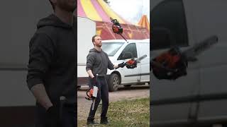 Chainsaw juggling 🔥💪 with 3 live chainsaws [upl. by Valsimot]