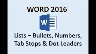 Word 2016  Bullet Points Tab Stops amp Numbering  How to Add Put Insert Use Bullets in Microsoft MS [upl. by Zabrina]