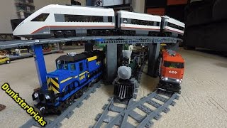 LEGO Train Track Setup Passenger Cargo and Steam Trains with Slopes and Bridges Fills Two Rooms [upl. by Eladnyl114]