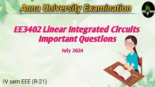 AU exam  EE3402 Linear Integrated Circuits important questions  IV sem EEE R21 [upl. by Anaile]