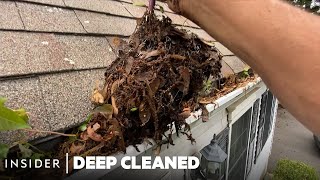 How Clogged Gutters Are Deep Cleaned  Deep Cleaned [upl. by Eramat668]