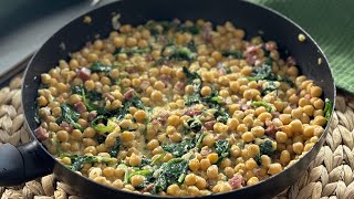 Garbanzos de tarro con espinacas a la carbonara receta deliciosa y nutritiva ¡en 10 minutos [upl. by Telrahc]