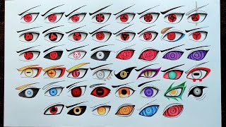 Drawing all SharinganRinneganByakuganKetsuryuganDojutsu eyes from Naruto and boruto series [upl. by Nylidam782]