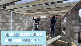 Building a block garden office  Blockwork wall plate and rafters [upl. by Baird]