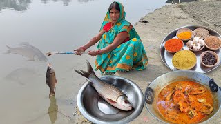 village fishing technique river fishing tipsamp techniques big katla fish cuttingampcooking in village [upl. by Perrins]