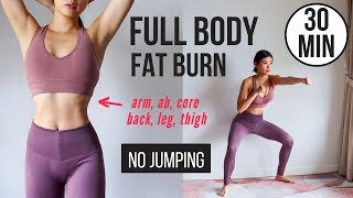 30 min Full Body Fat Burn HIIT NO JUMPING  Ab Core Arm Back Leg Thigh amp Cardio  Emi [upl. by Aronid331]