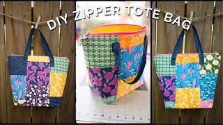 DIY Zipper Tote Bag  Beautiful quilted bag project and tutorial  msqcpartner bagtutorial [upl. by Teddy456]