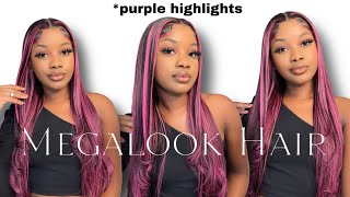 OMG THE PERFECT PURPLE HIGHLIGHTED WIG COLORED WIG INSTALL  MEGALOOK HAIR [upl. by Hayne983]