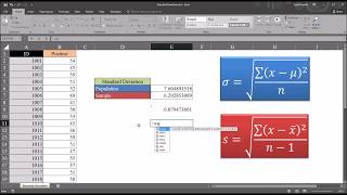 Understanding Sample STDEVS and Population STDEVP Standard Deviation using Excel [upl. by Kippy385]