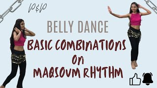 Beginners Belly Dance Maqsoum Rhythm Basic Combinations Combination by qalbraqsbellydance [upl. by Merideth]