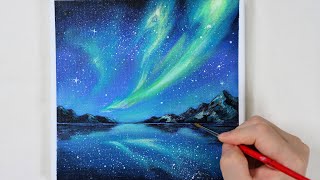 Northern Lights Aurora  Easy acrylic painting for beginners  PaintingTutorial  Painting ASMR [upl. by Adeys430]