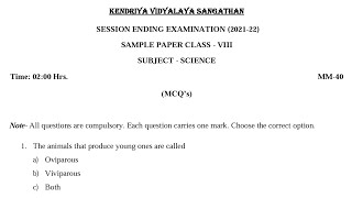 Class 8 SCIENCE Annual Exam 2022 Sample Question Paper For KV Students [upl. by Popper]