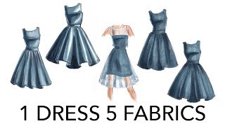 Fashion Illustration Tutorial 1 Dress 5 Fabrications 2 Bonus Renderings [upl. by Sadnak]