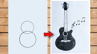 How To Draw Guitar  Easy Drawing Trick  Step By Step  Guitar Pencil Drawing  Simple Drawing [upl. by Necyla789]