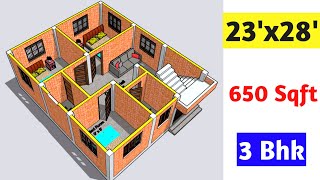 23 x 28 house plan  23 x 28 house design  650 Sqft [upl. by Ettenav]