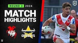 NRL 2024  Dragons v Cowboys  Match Highlights [upl. by Nimajeb]