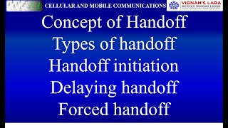 Unit5 Concept of Handoff Types of handoff Handoff initiation Delaying Handoff Forced Handoff [upl. by Ahsimit]