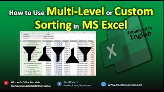 MultiLevel or Custom Sorting in MS Excel  Excel Tutorial to Arrange amp Sort Data at Multi Levels [upl. by Airdnaxela]