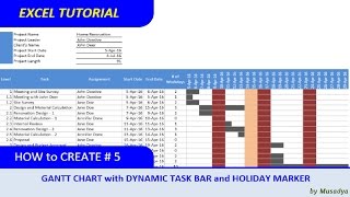 Simple Method to create Excel Gantt Chart with Dynamic Task Bar and Holidays Marker [upl. by Aden560]