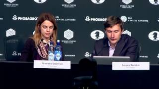 World Chess Championship 2016 Carlsen v Karjakin Game 8  Press Conference [upl. by Erdah]