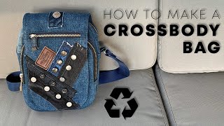 RECYCLED Denim Crossbody Bag Tutorial [upl. by Agathe]