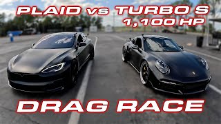 1000 HP Porsche Turbo S vs Tesla Plaid and World Record McLaren Spider 14 Mile [upl. by Yniatirb649]