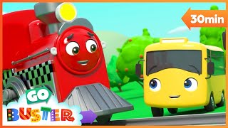 Buster Rescues the Runaway Train  Go Buster  Baby Cartoon  Kids Video  ABCs and 123s [upl. by Ensoll768]