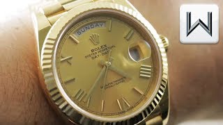 Rolex DayDate 40 Gold Sunburst228238 Luxury Watch Review [upl. by Ellenohs]