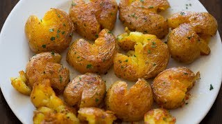 Crispy Garlic Smashed Potatoes Recipe [upl. by Gordie]