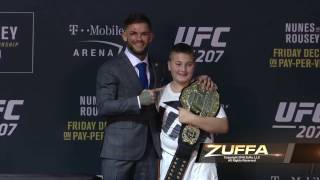 UFC 207 Cody Garbrandt Gives UFC Championship Belt to Cancer Survivor [upl. by Eitsirhc77]