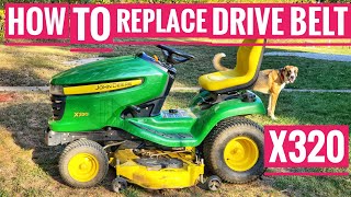 How to Replace Drive Belt John Deere X320 Riding Mower belt M151277 Transmission [upl. by Aridni]