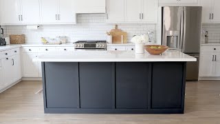 DIY Kitchen Island Upgrade  How to Update a BuilderGrade Kitchen Island With Trim and Paint [upl. by Amye387]