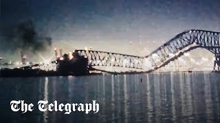 Moment Baltimore bridge collapses causing ‘mass casualty event’ [upl. by Anaujat]