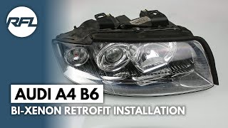 Audi A4 B6  Mini H1 HID Bixenon Projector Retrofit kit Installation instructions headlight upgrade [upl. by Anida515]