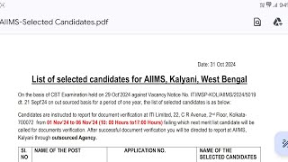 Aiims kalyani West bengal Result Declared 2024list of selected candidates aiims resultaiims [upl. by Nuahsed]