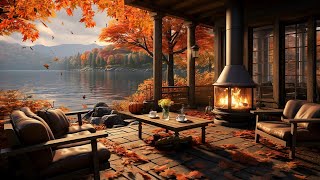 Cozy Autumn Coffee Shop Ambience 🍂 Warm Jazz Instrumental Music amp Crackling Fireplace for Relaxing [upl. by Attennek751]