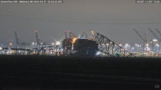 View of collapsed Baltimore bridge from water after ship crash Day 2 [upl. by Maurilla520]