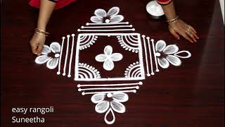 Creative 3x3 dots muggulu rangoli by Suneetha  Latest Lotus rangoli amp kolam designs [upl. by Buschi]