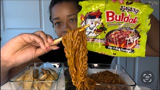 Jjajang Buldak Noodles Mukbang [upl. by Eiduam420]