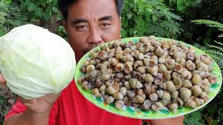 Yummy whelk with cabbage cook amp eat  eating delicious [upl. by Eocsor]