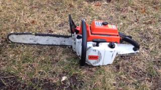 Stihl 041 AV chainsaw vintage farm boss hot saw worlds best running 041 firewood [upl. by Jemena28]