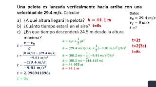 Una pelota es lanzada verticalmente hacia arriba con una velocidad de 294 ms [upl. by Purpura]