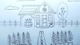 Draw house with Vegetable Garden Art part 1 🥕🥦🥬  فن حديقة المنزل بالخضروات  야채 정원 예술이 있는 집 [upl. by Yardley]