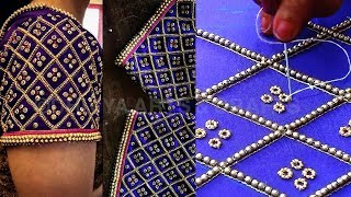 simple aari embroidery sleeve design for beginners  aari work blouse designs  aari class 231 [upl. by Hanad]