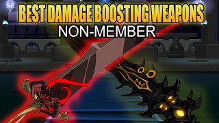 AQW TOP 10 BEST NONMEMBER DAMAGE BOOSTING WEAPONS IN 2020AND HOW TO GET [upl. by Yalhsa]