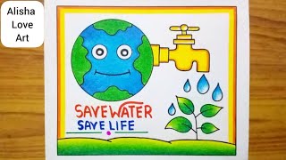 World Water Day Drawing  World Environment poster drawing Save Water Save Life Drawing Save Water [upl. by Eceer559]