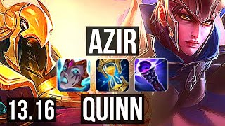 AZIR vs QUINN MID  43M mastery 2200 games 1726 Legendary  EUW Grandmaster  1316 [upl. by Bainbridge167]