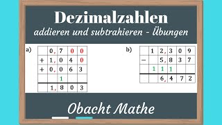 Dezimalzahlen addieren und subtrahieren  Übungen mit Lösungen  ObachtMathe [upl. by Yetta]